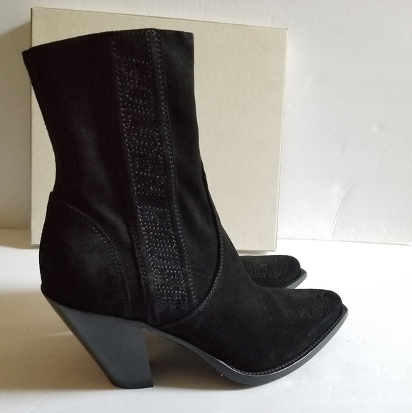 Golden Goose Shoes - Golden Goose Suede Leather Fringe Limited Handmade Cowboy Boots Black Si…